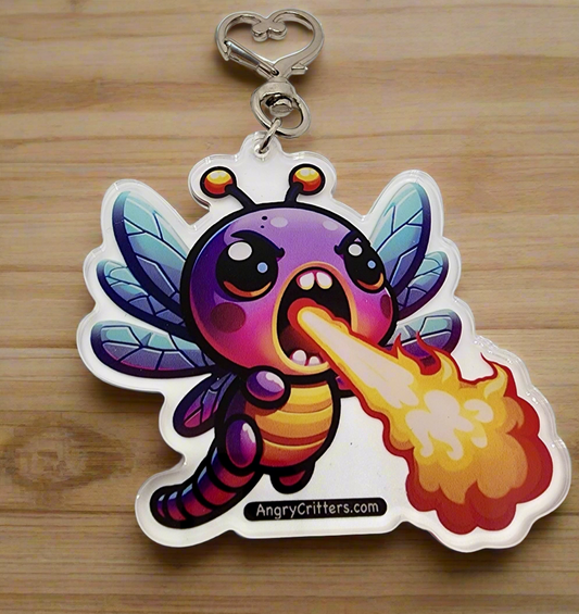 Angry Critters - Dragonfly Breathing Fire, Acrylic Keychain