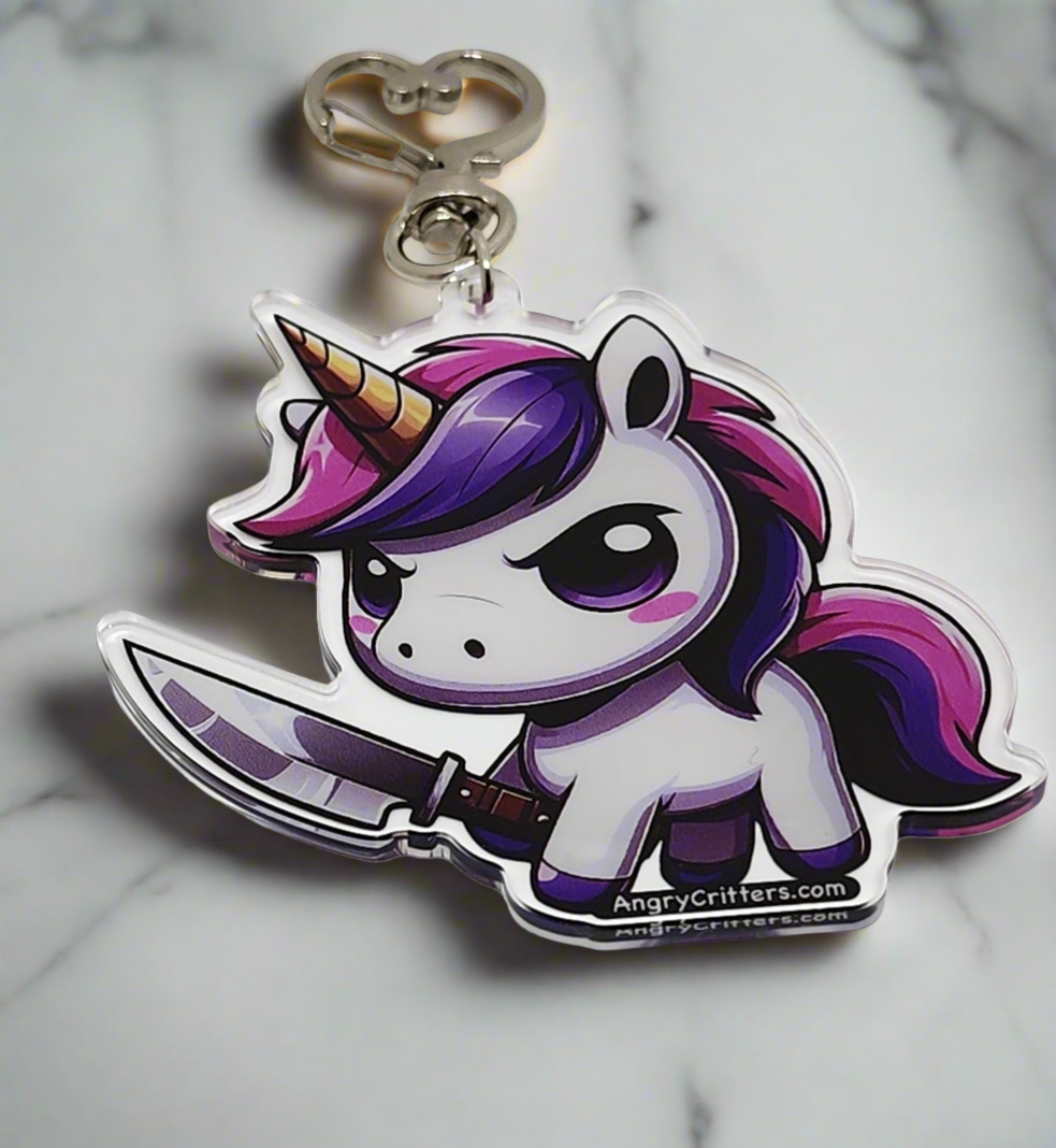 Angry Critters - Unicorn with a Blade, Acrylic Keychain