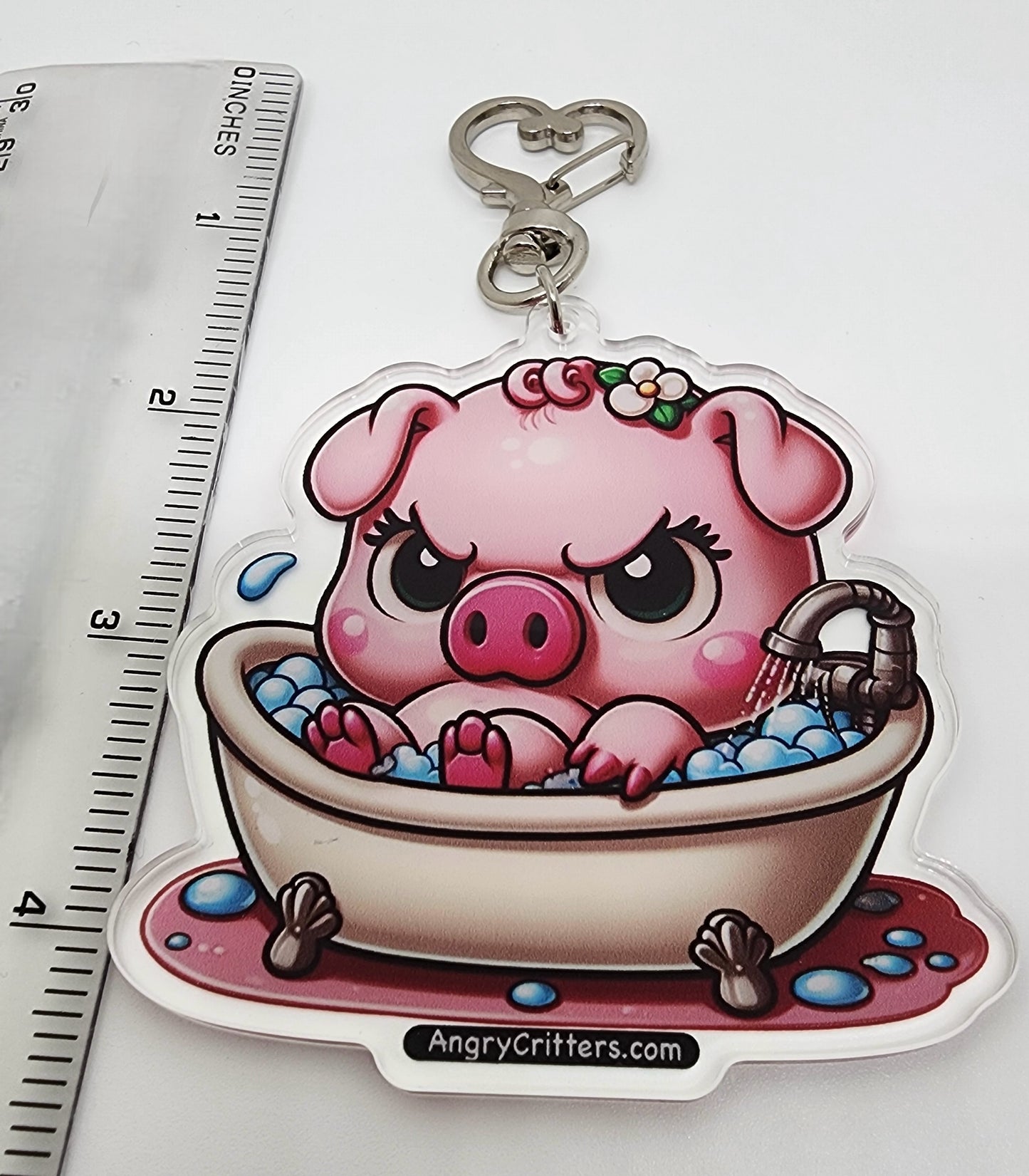 Angry Critters - Pig in a Bubble Bath, Acrylic Keychain