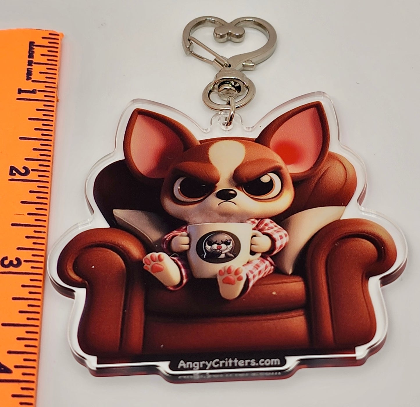 Angry Critters - Chihuahua Drinking Coffee, Acrylic Keychain