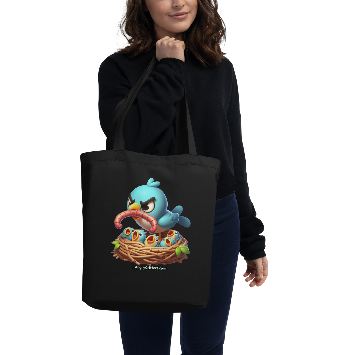 Angry Critters - Mom Bird with Baby Birds, Eco Tote Bag