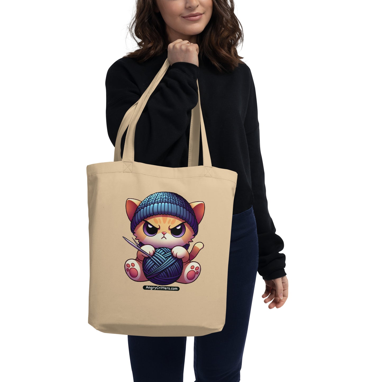 Angry Critters - Kitten Knitting Eco Tote Bag