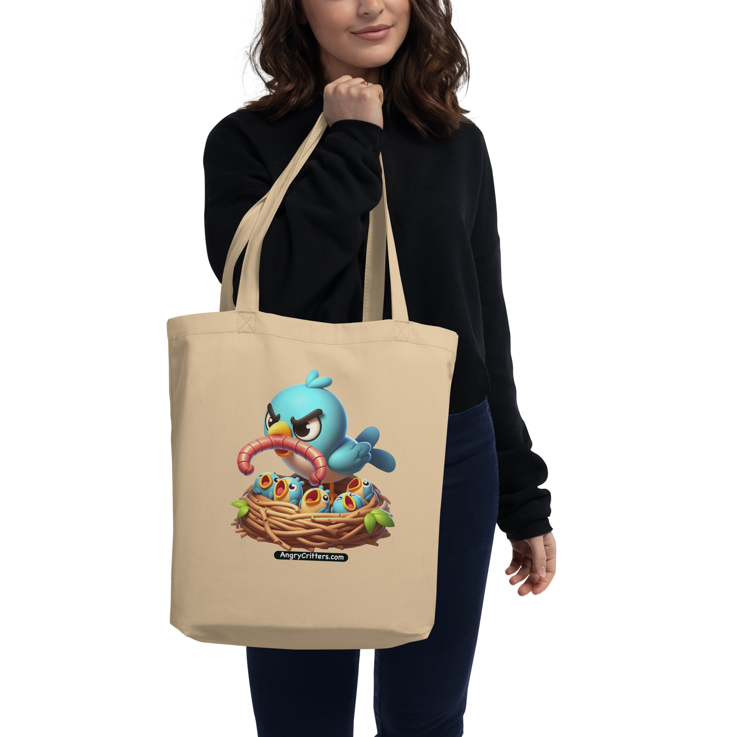 Angry Critters - Mom Bird with Baby Birds, Eco Tote Bag