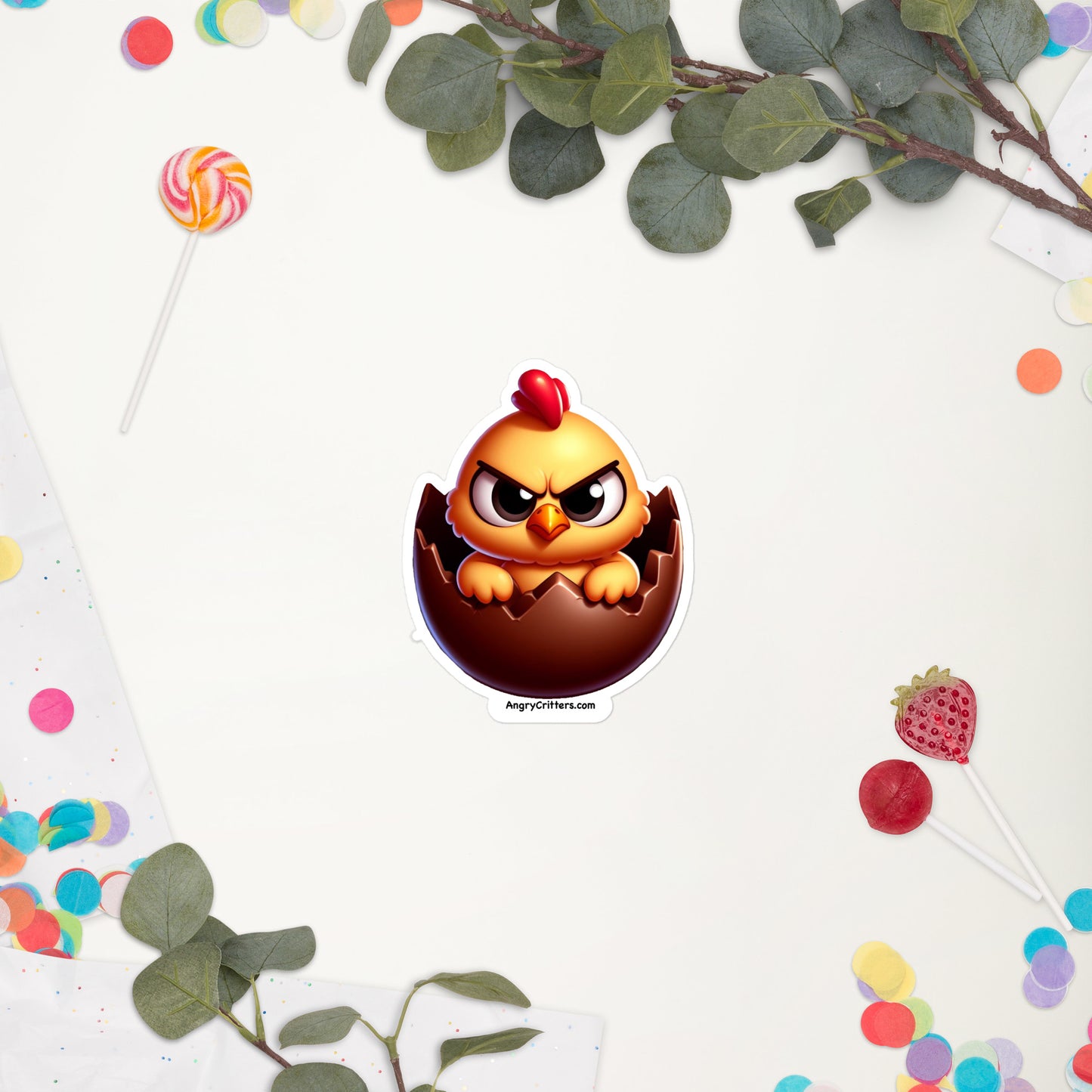 Angry Critters - Chick in Chocolate Egg Bubble-free stickers