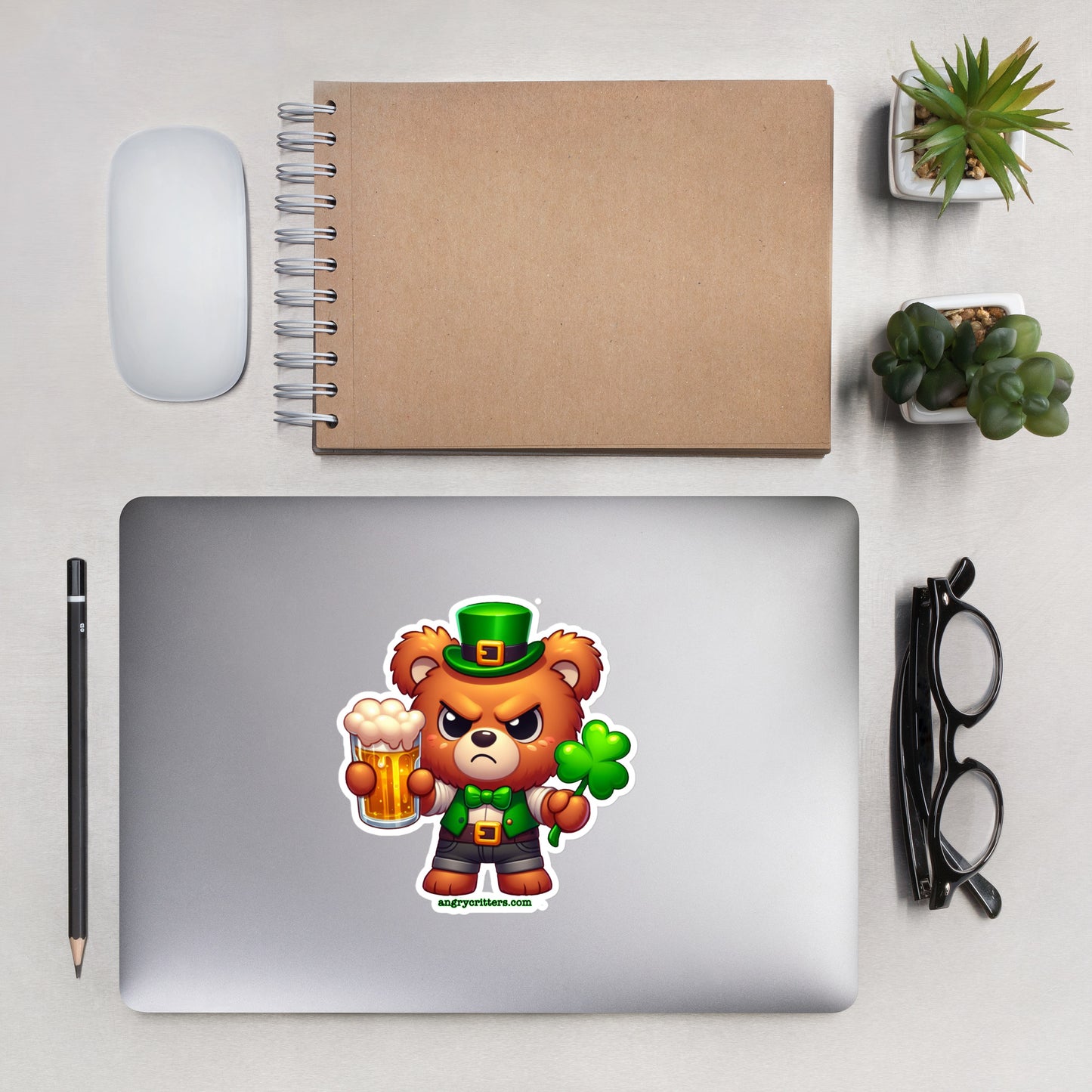 Angry Critters - St. Patrick’s Day Bear Bubble-free stickers