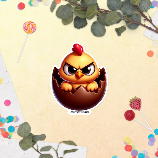 Angry Critters - Chick in Chocolate Egg Bubble-free stickers