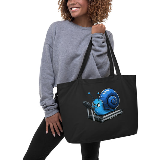 Angry Critters - Snail on a Treadmill Large organic tote bag