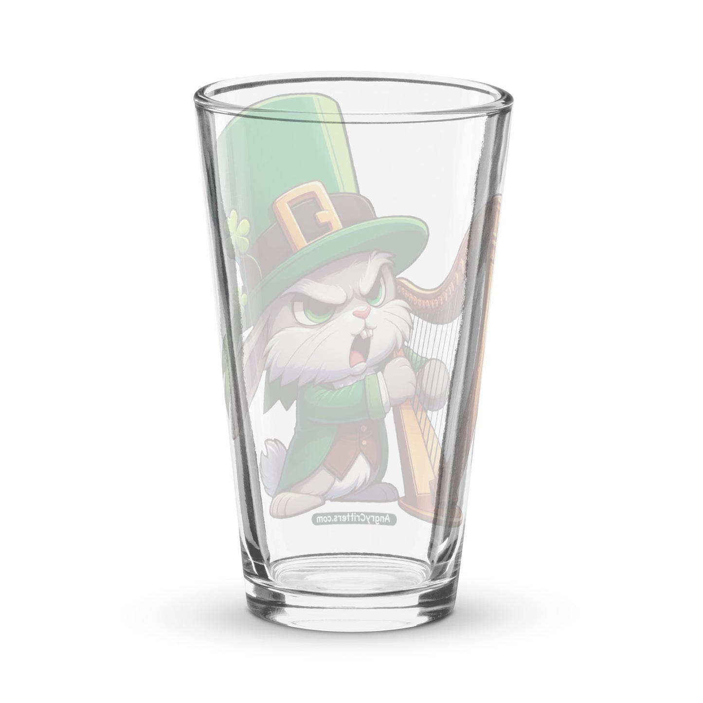 Angry Critters - Irish Hare with Celtic Harp Shaker pint glass