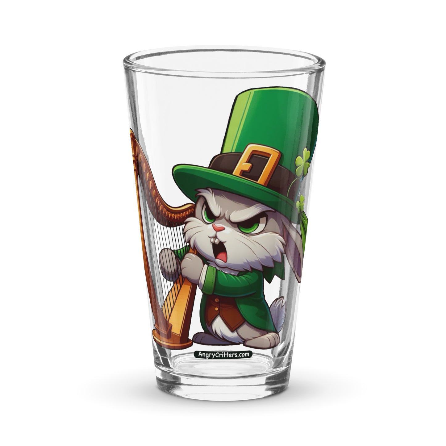 Angry Critters - Irish Hare with Celtic Harp Shaker pint glass