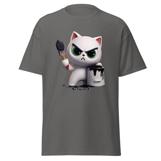 Angry Critters - White Cat with Black Paint, Unisex classic tee