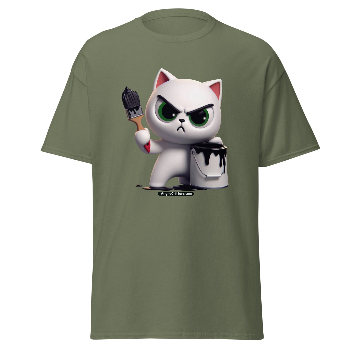 Angry Critters - White Cat with Black Paint, Unisex classic tee