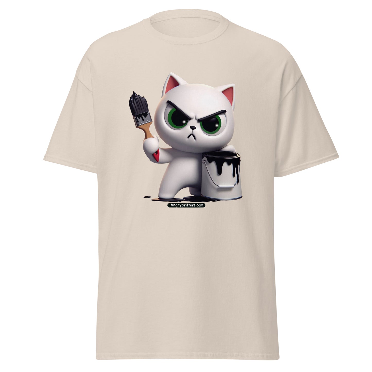 Angry Critters - White Cat with Black Paint, Unisex classic tee