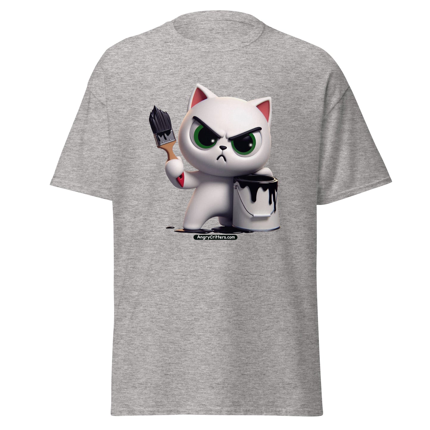 Angry Critters - White Cat with Black Paint, Unisex classic tee