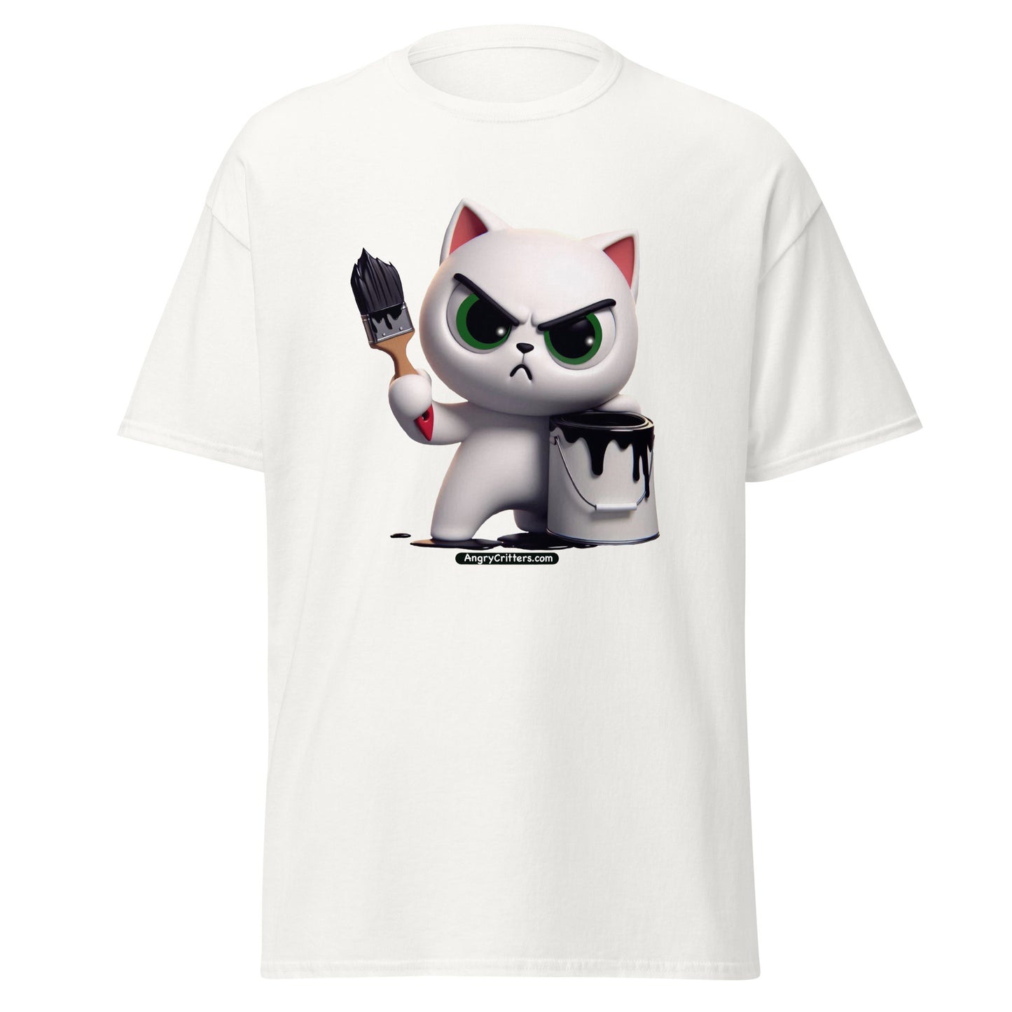 Angry Critters - White Cat with Black Paint, Unisex classic tee