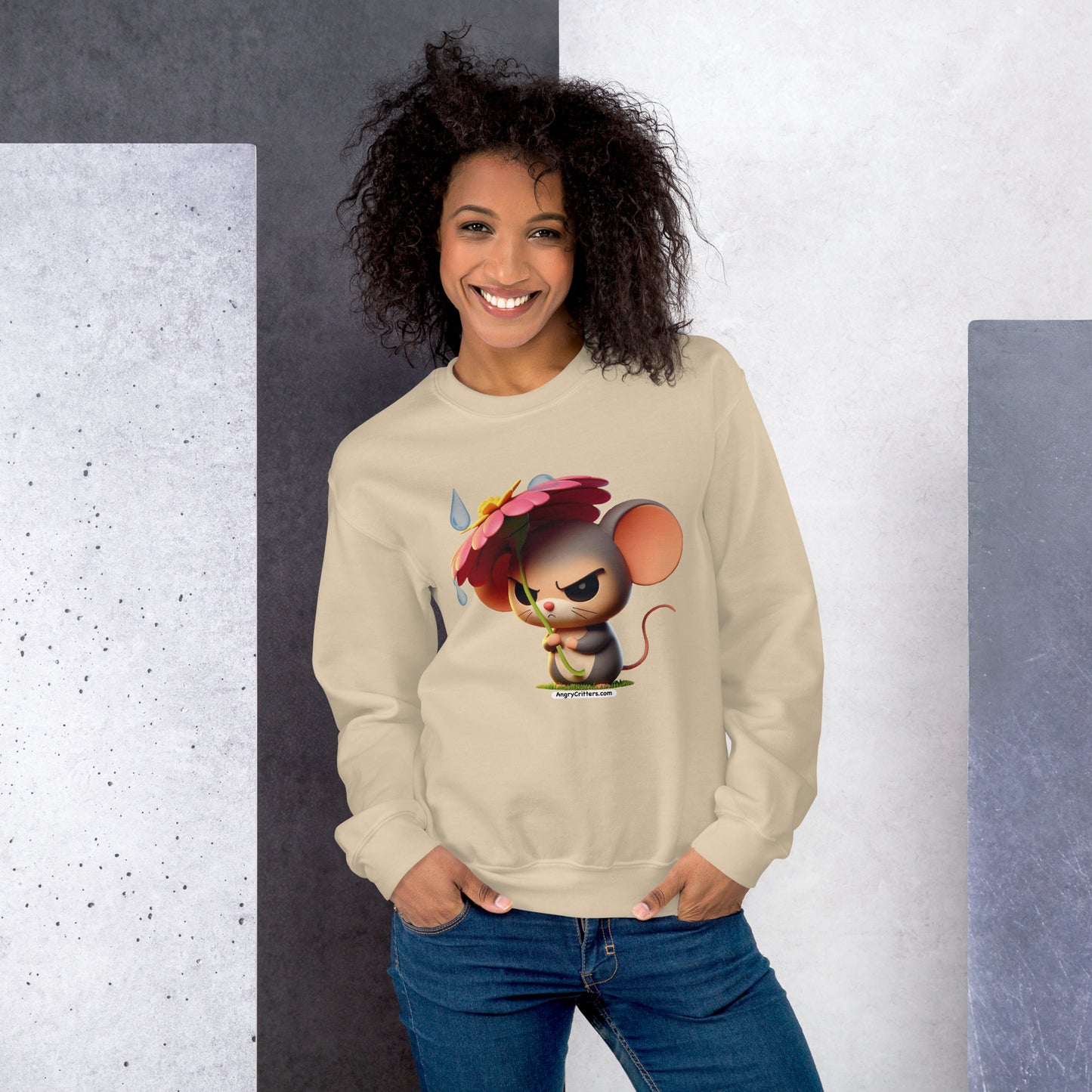 Angry Critters - Mouse with Flower Umbrella, Unisex Sweatshirt