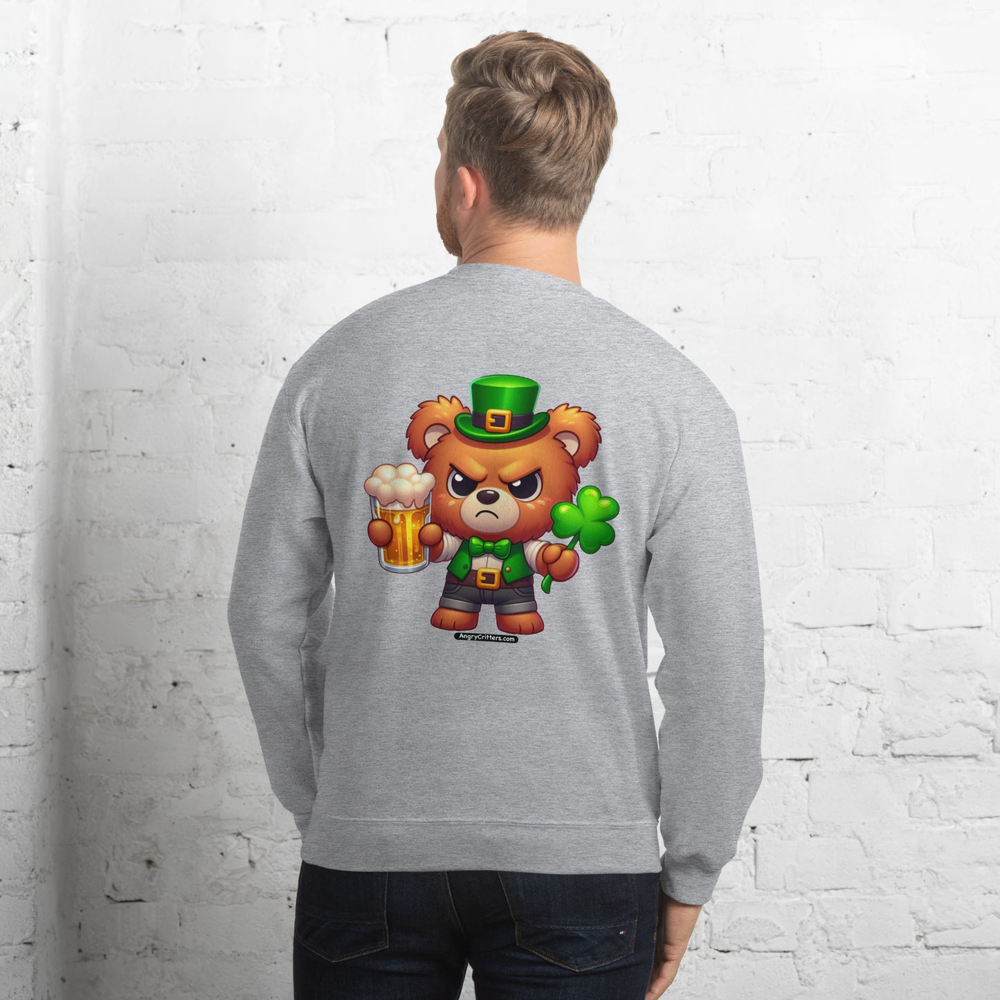 Angry Critters - St. Patrick's Day Bear 2-sided Unisex Sweatshirt