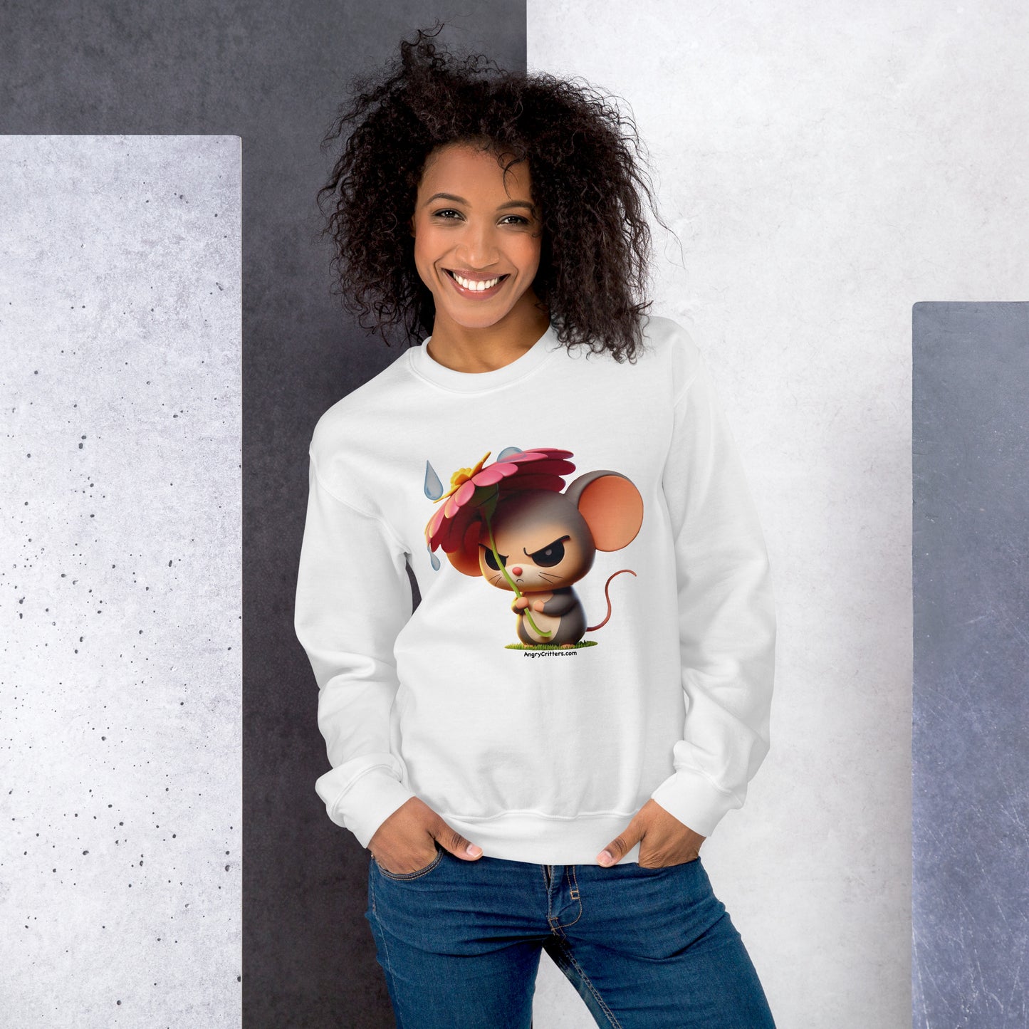 Angry Critters - Mouse with Flower Umbrella, Unisex Sweatshirt