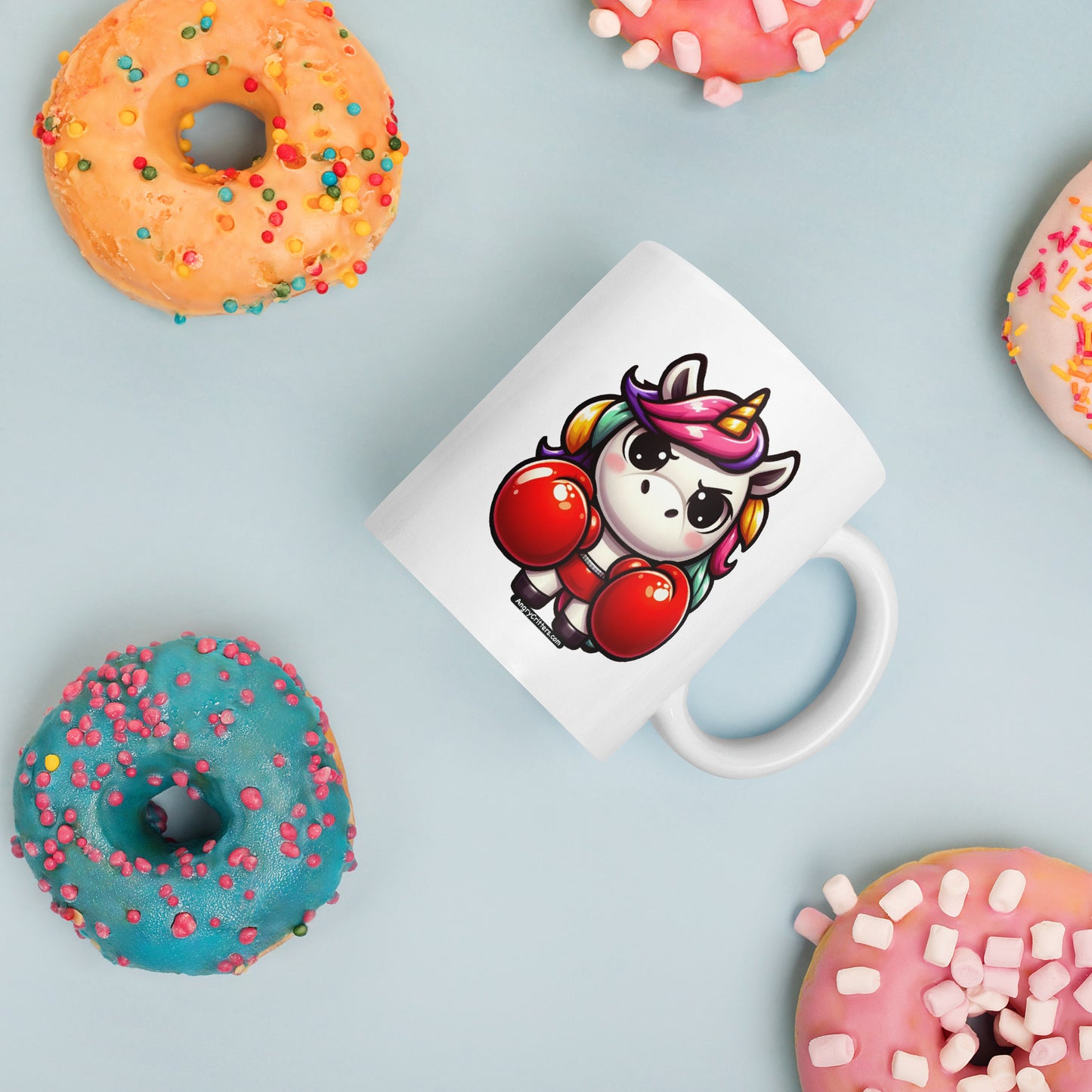 Angry Critters - Unicorn in Boxing Gloves White glossy mug