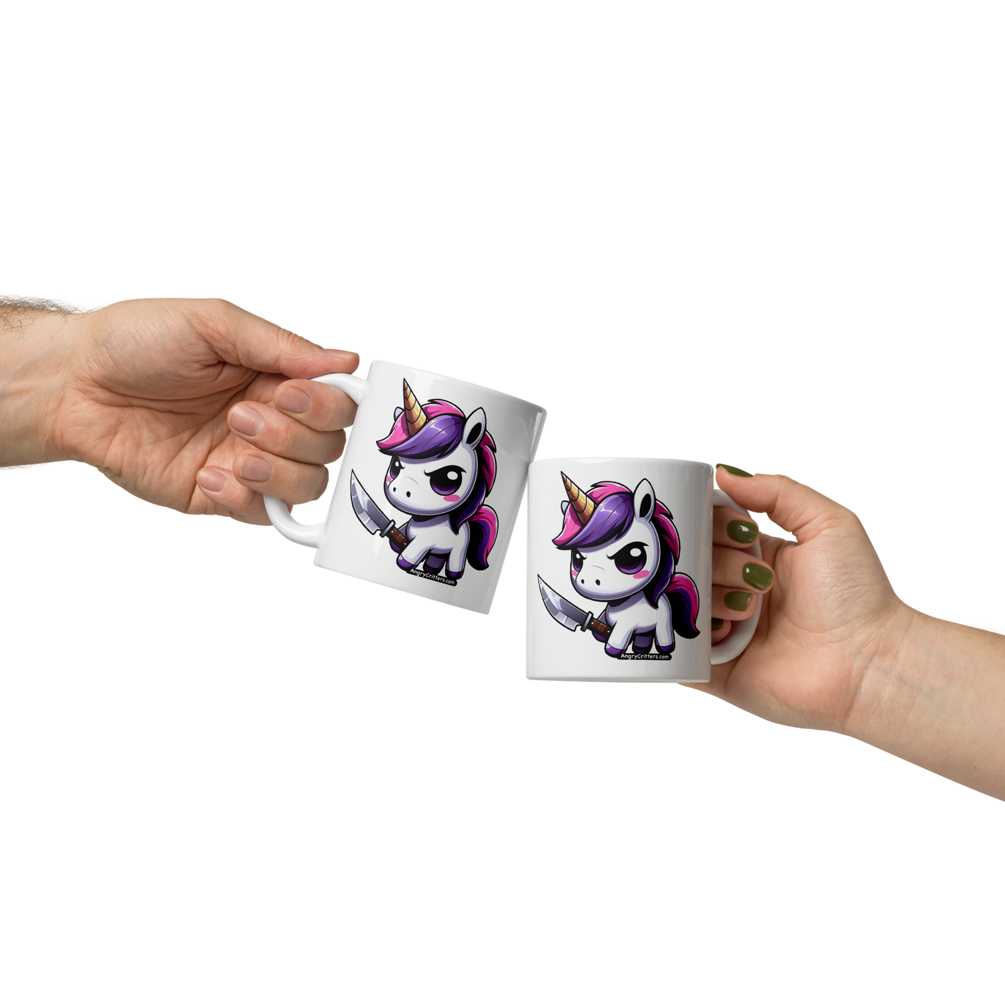 Angry Critters - Unicorn with a Blade, White glossy mug