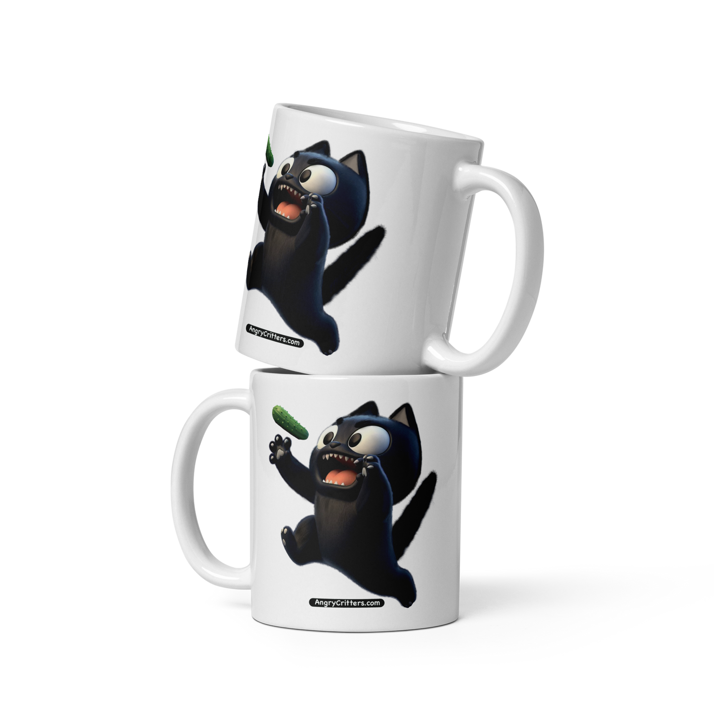 Angry Critters - Black Cat Scare, White glossy mug