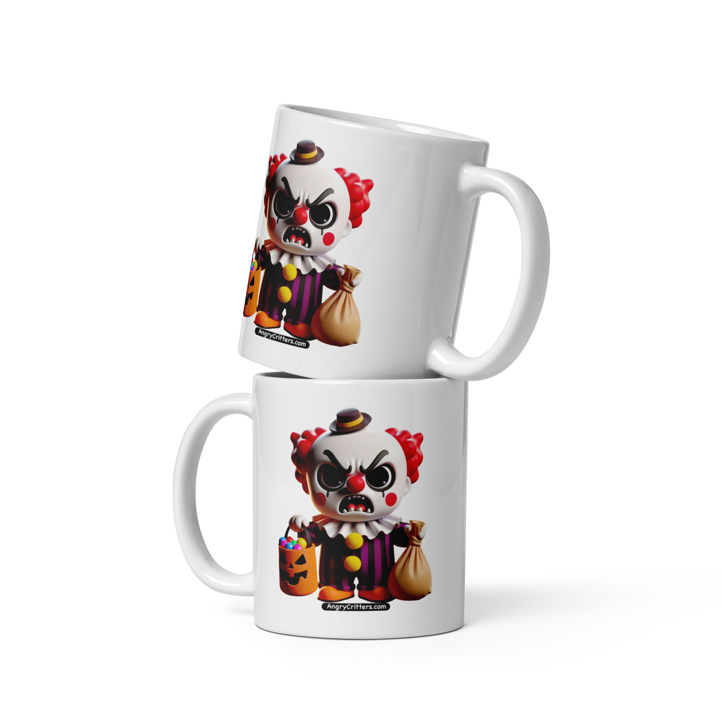 Angry Critters - Halloween Clown Red, White glossy mug