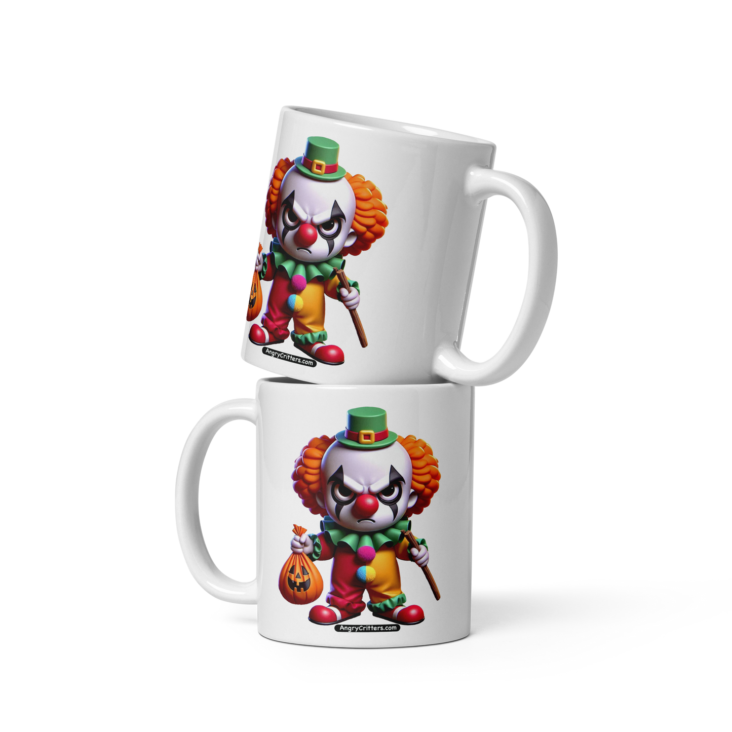 Angry Critters - Halloween Clown Orange, White glossy mug