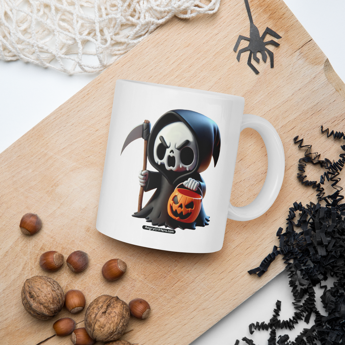 Angry Critters - Grim Reaper, White glossy mug