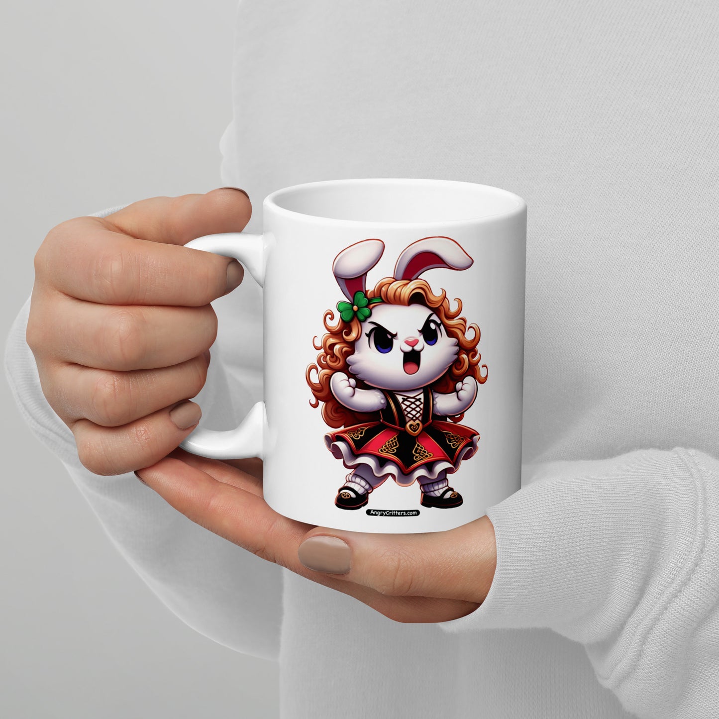 Angry Critters - Bunny Irish Dancer White glossy mug