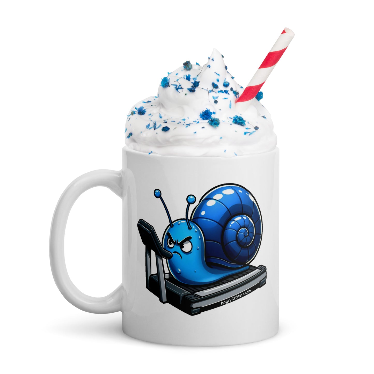 Angry Critters - Snail on a Treadmill White glossy mug