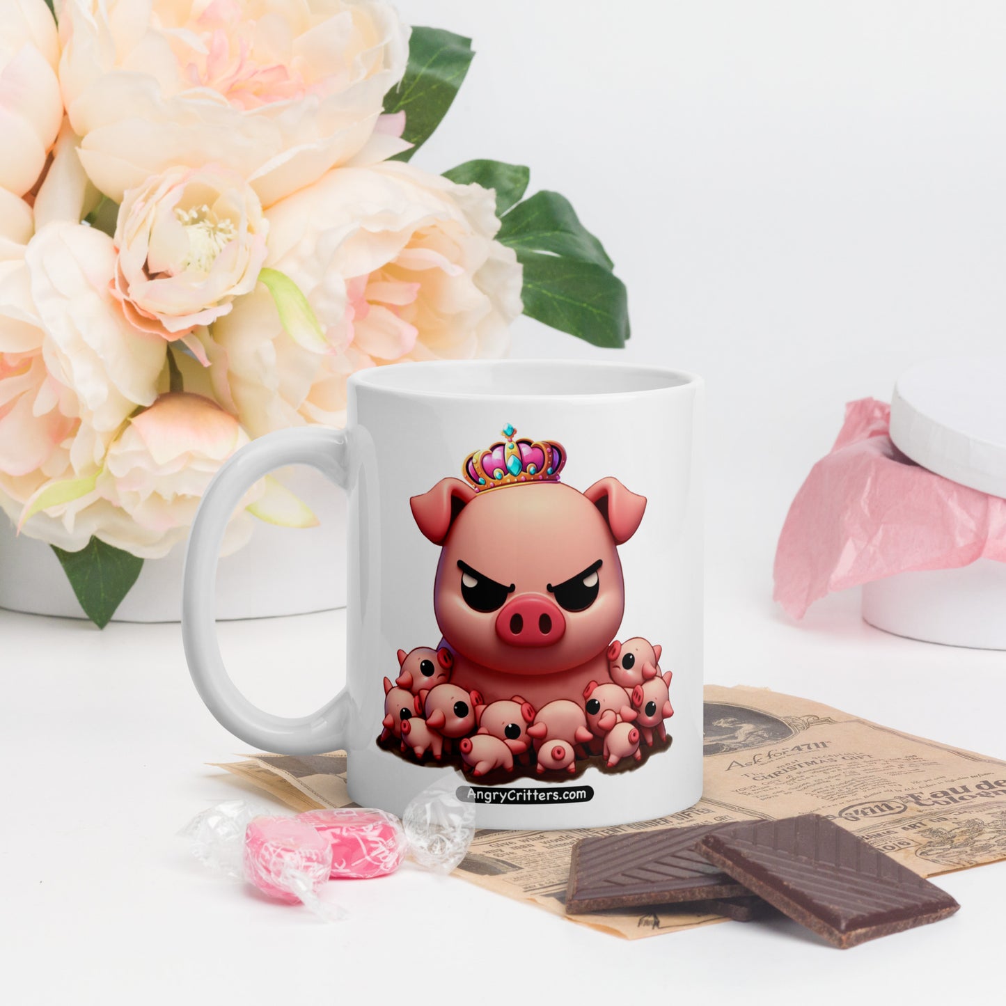 Angry Critters - Mother’s Day Pig with Piglets White glossy mug