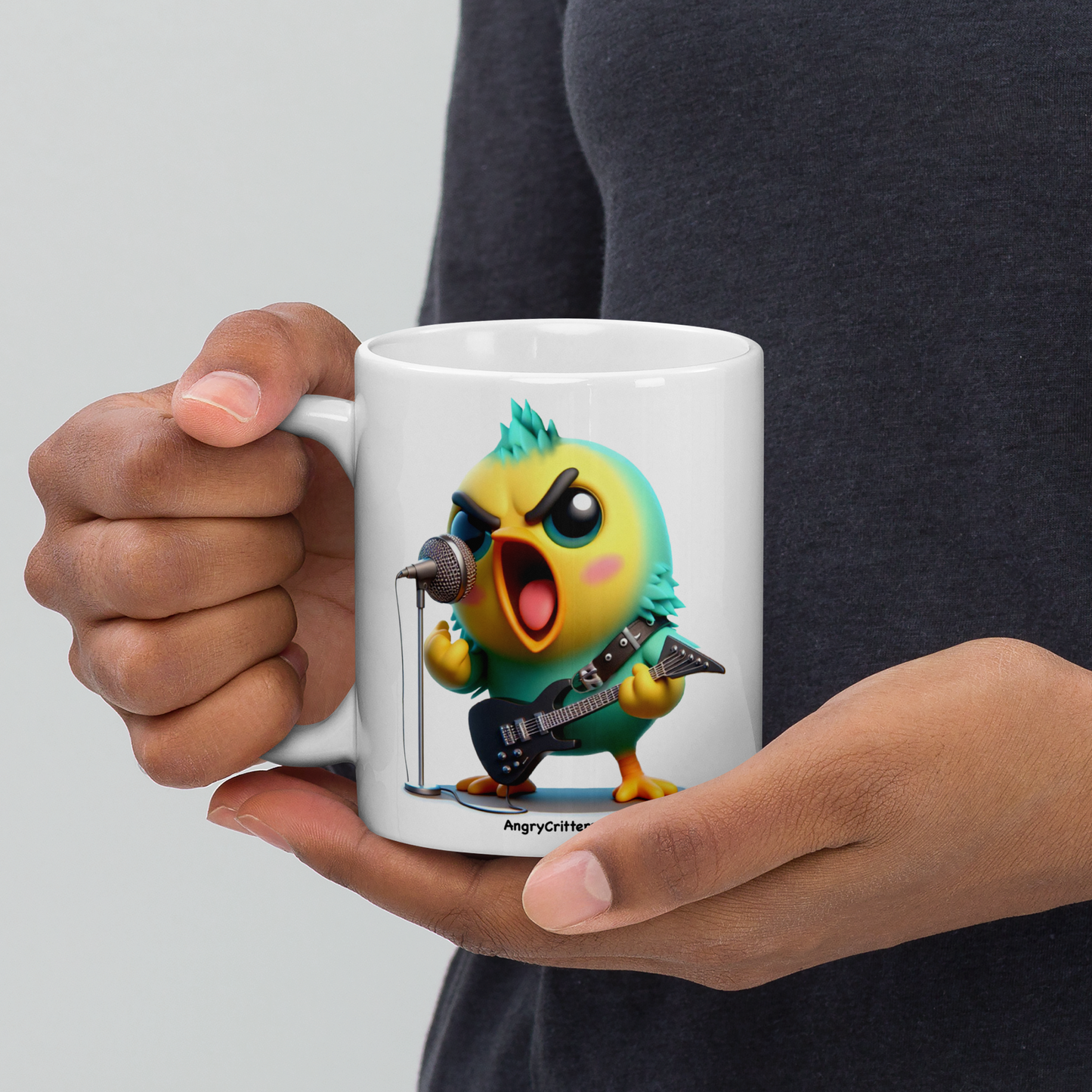 Angry Critters - Parakeet with an Axe, White glossy mug