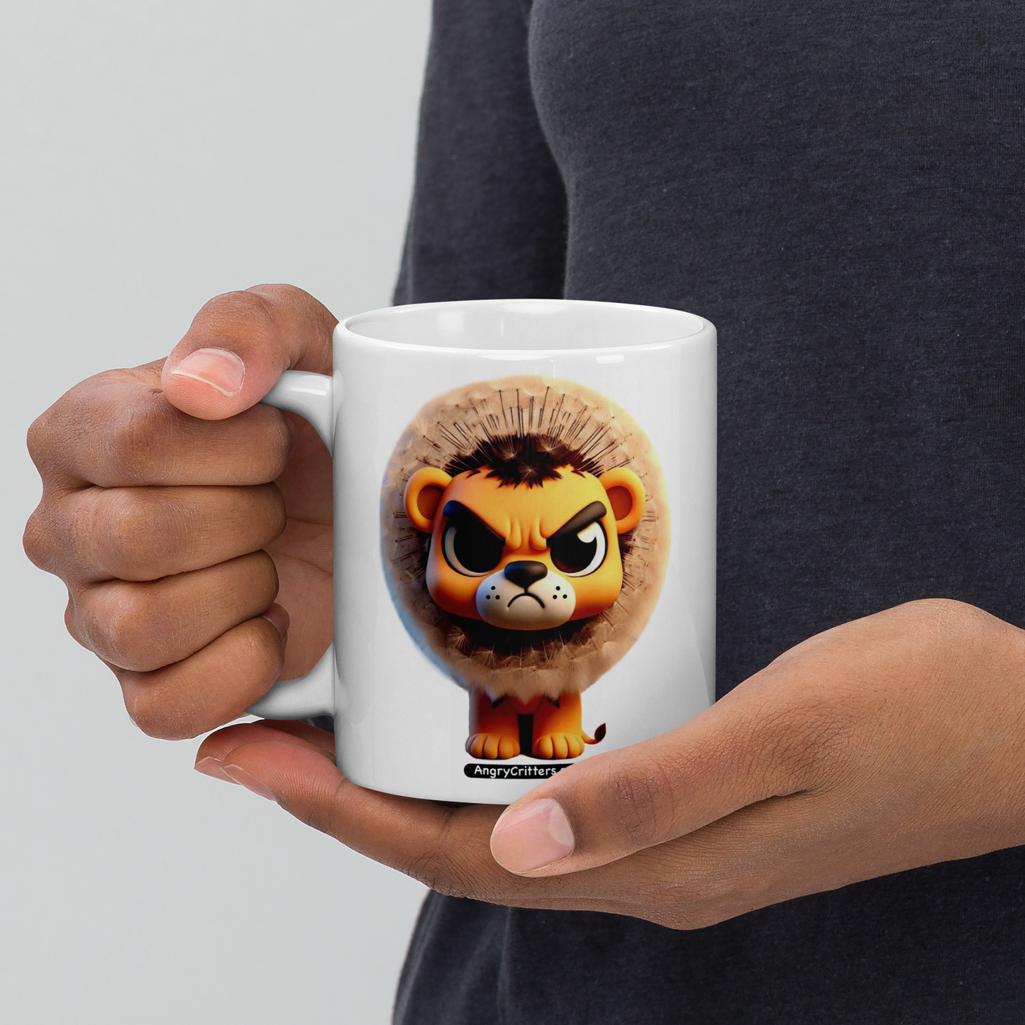 Angry Critters - Dandy Lion White glossy mug