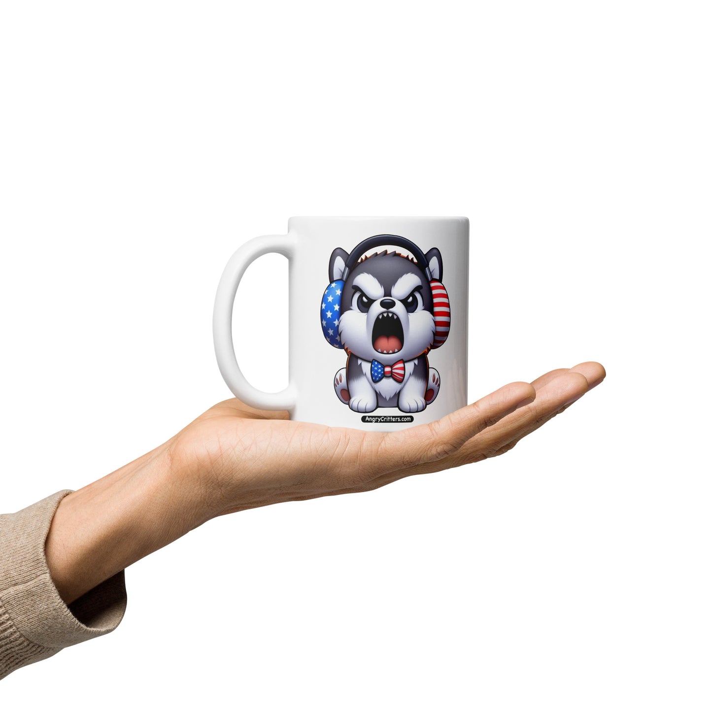 Angry Critters - American Husky, White glossy mug