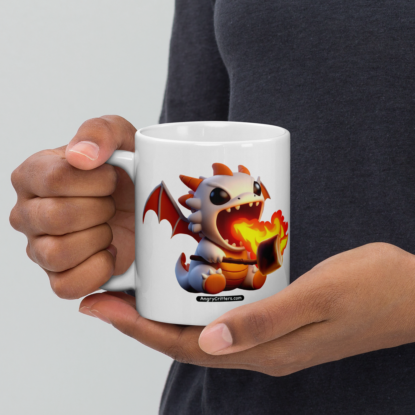 Angry Critters - Dragon Toasting Marshmallow, White glossy mug