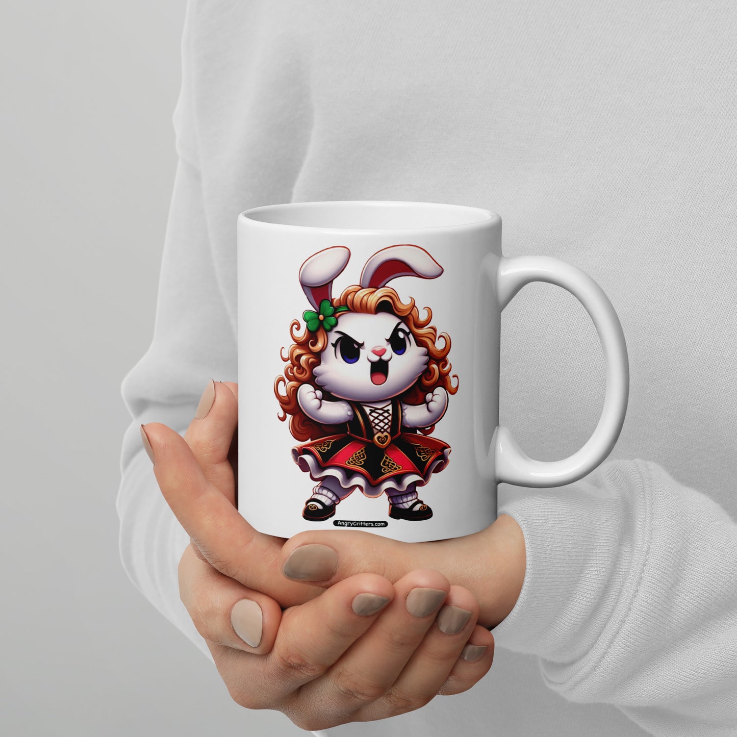 Angry Critters - Bunny Irish Dancer White glossy mug