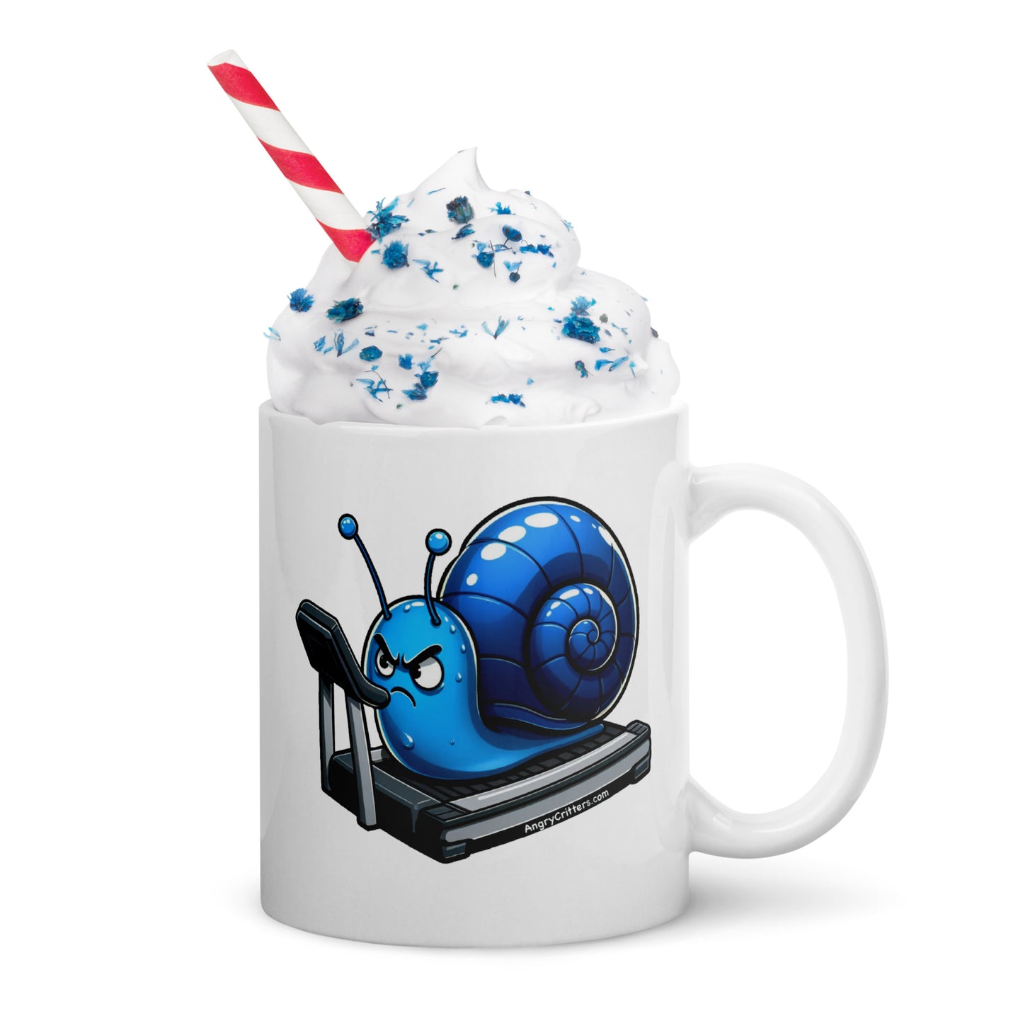 Angry Critters - Snail on a Treadmill White glossy mug