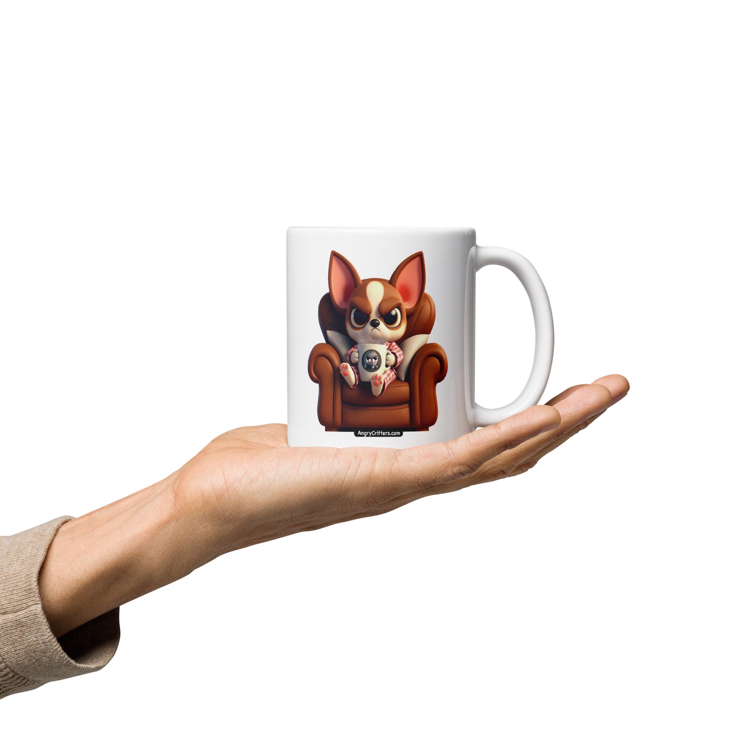 Angry Critters - Chihuahua Drinking Coffee White glossy mug