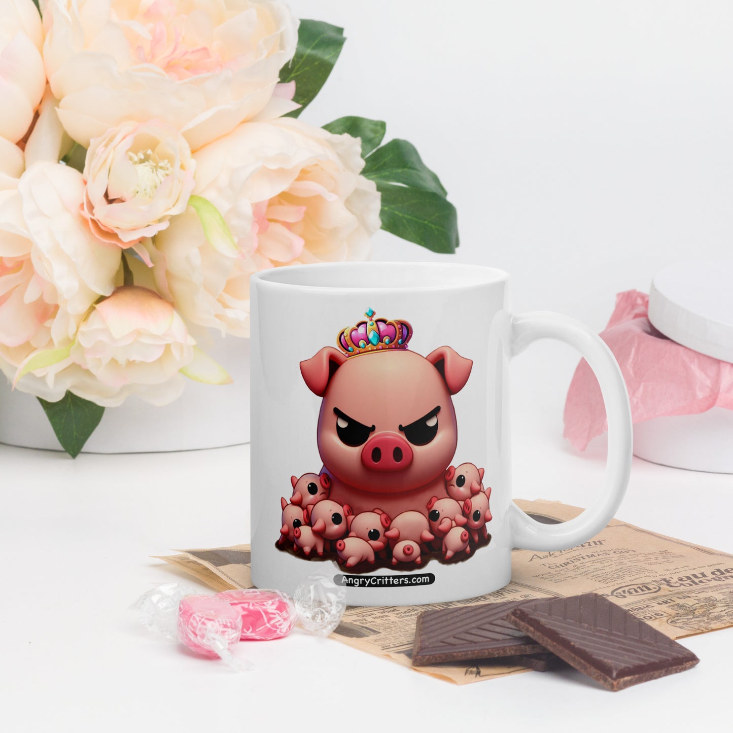 Angry Critters - Mother’s Day Pig with Piglets White glossy mug