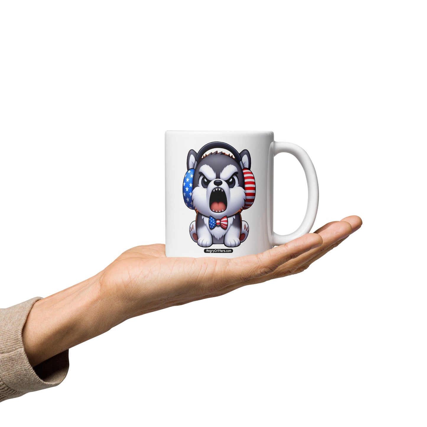 Angry Critters - American Husky, White glossy mug