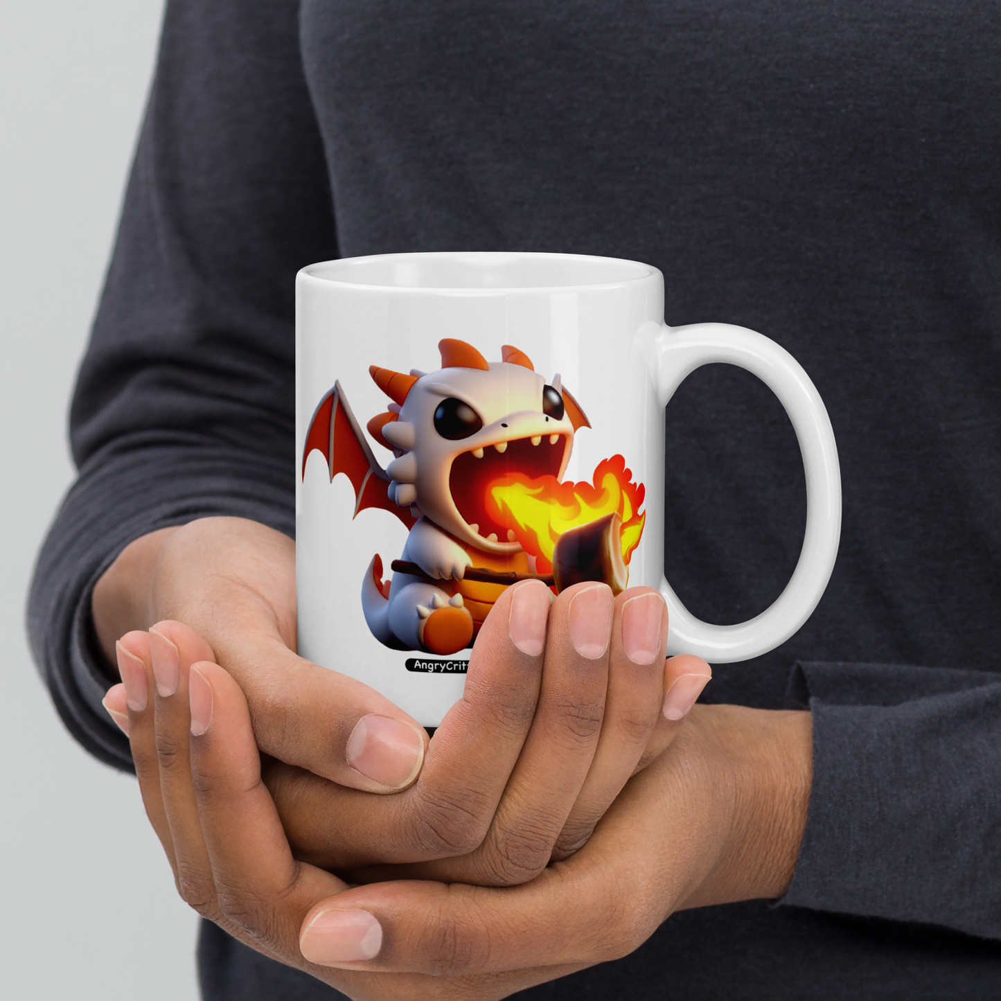 Angry Critters - Dragon Toasting Marshmallow, White glossy mug