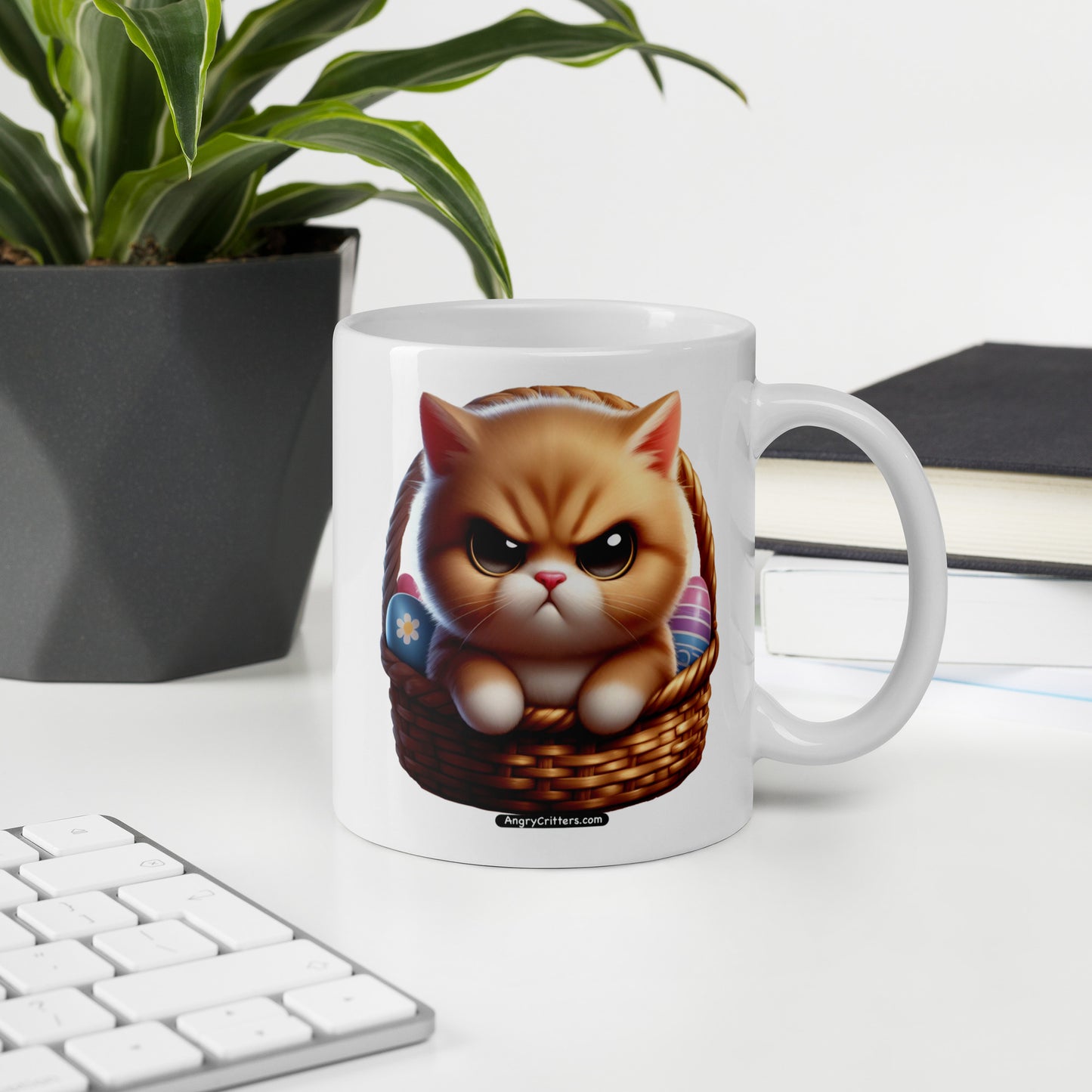 Angry Critters - Kitten in Easter Basket White glossy mug