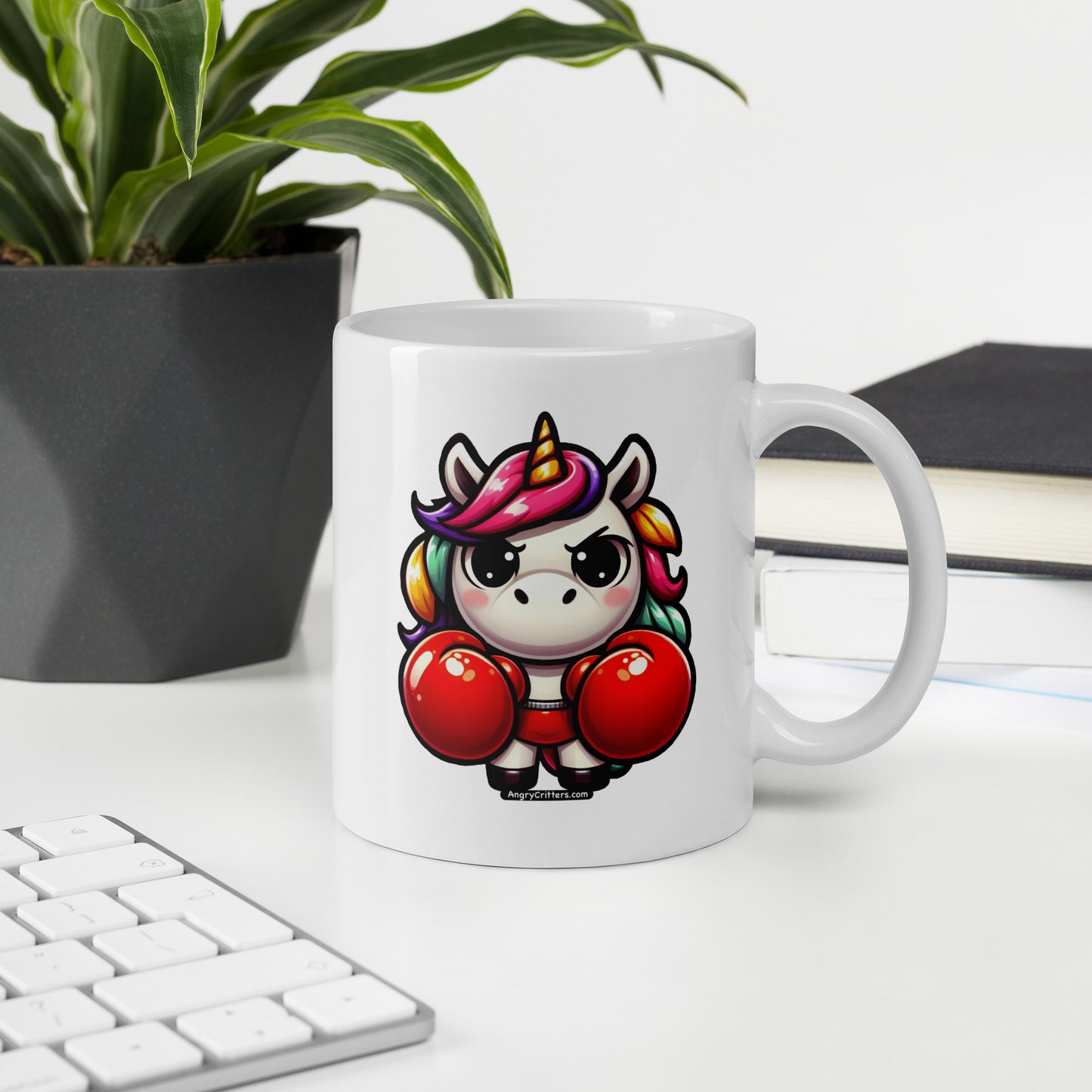 Angry Critters - Unicorn in Boxing Gloves White glossy mug