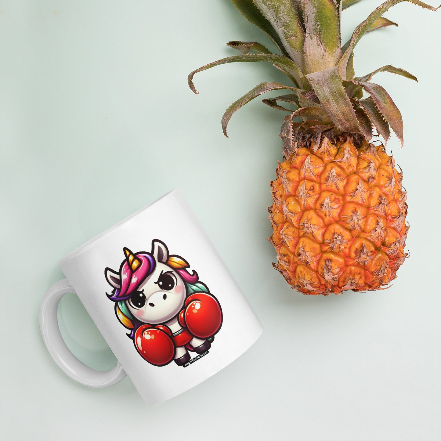 Angry Critters - Unicorn in Boxing Gloves White glossy mug