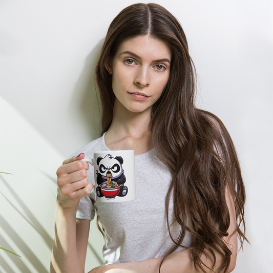 Angry Critters - Panda Eating Ramen, White glossy mug