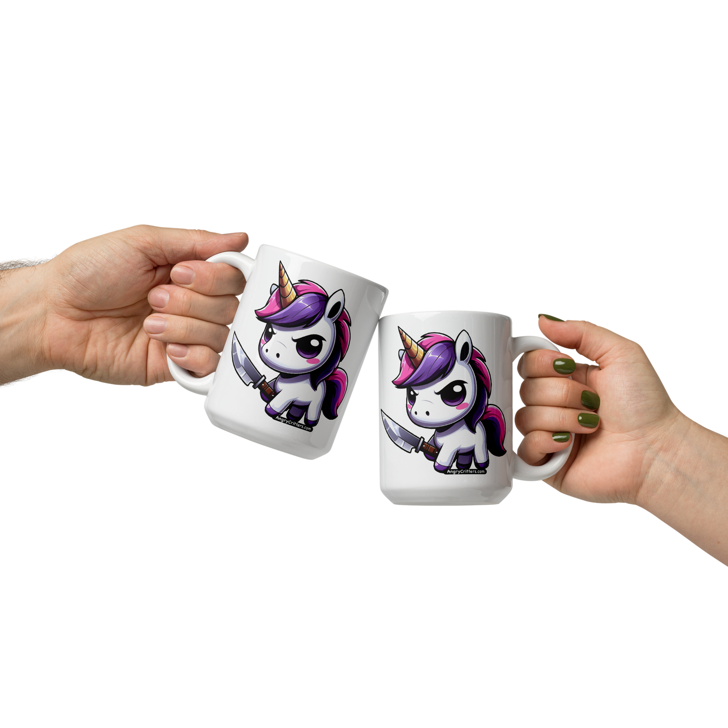 Angry Critters - Unicorn with a Blade, White glossy mug