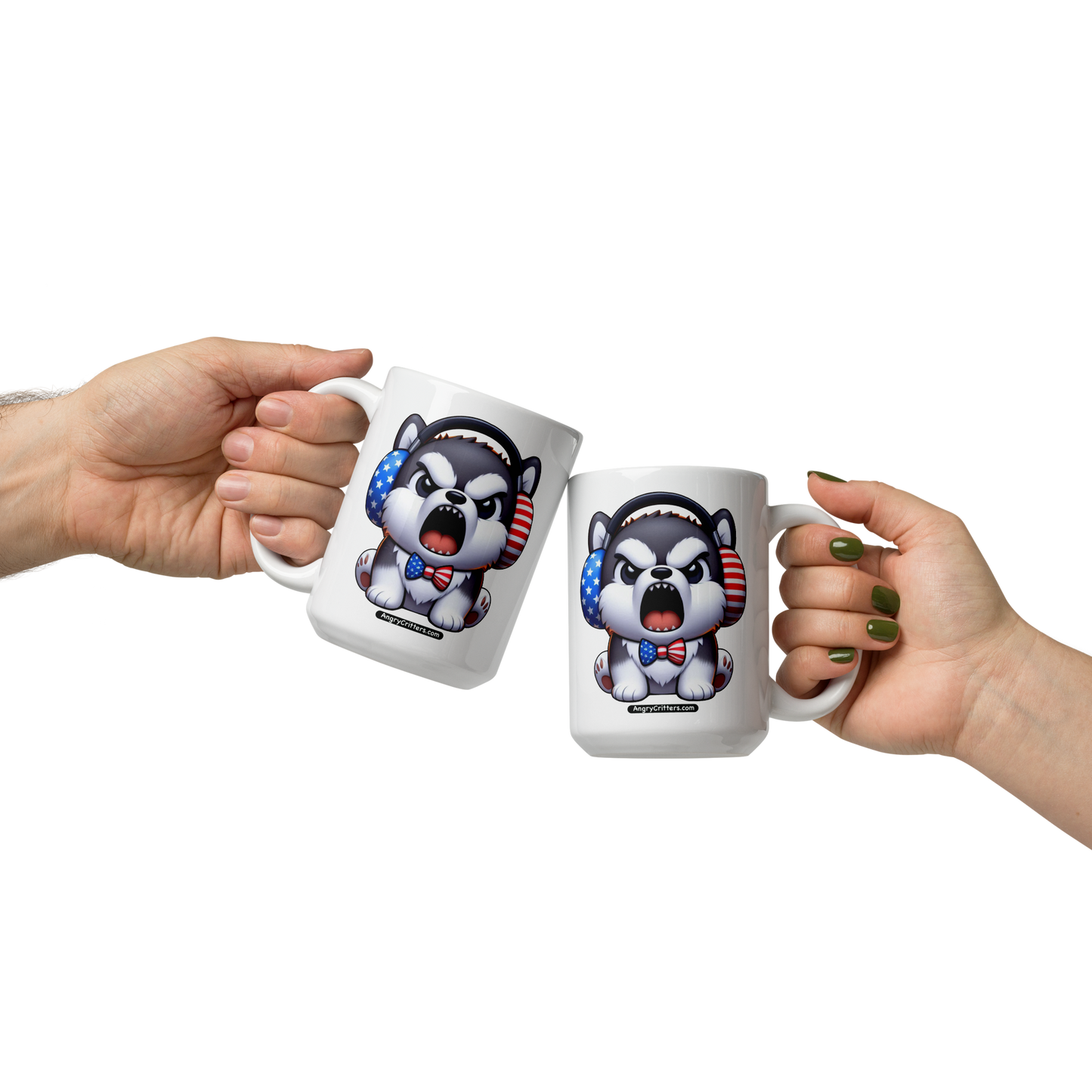 Angry Critters - American Husky, White glossy mug