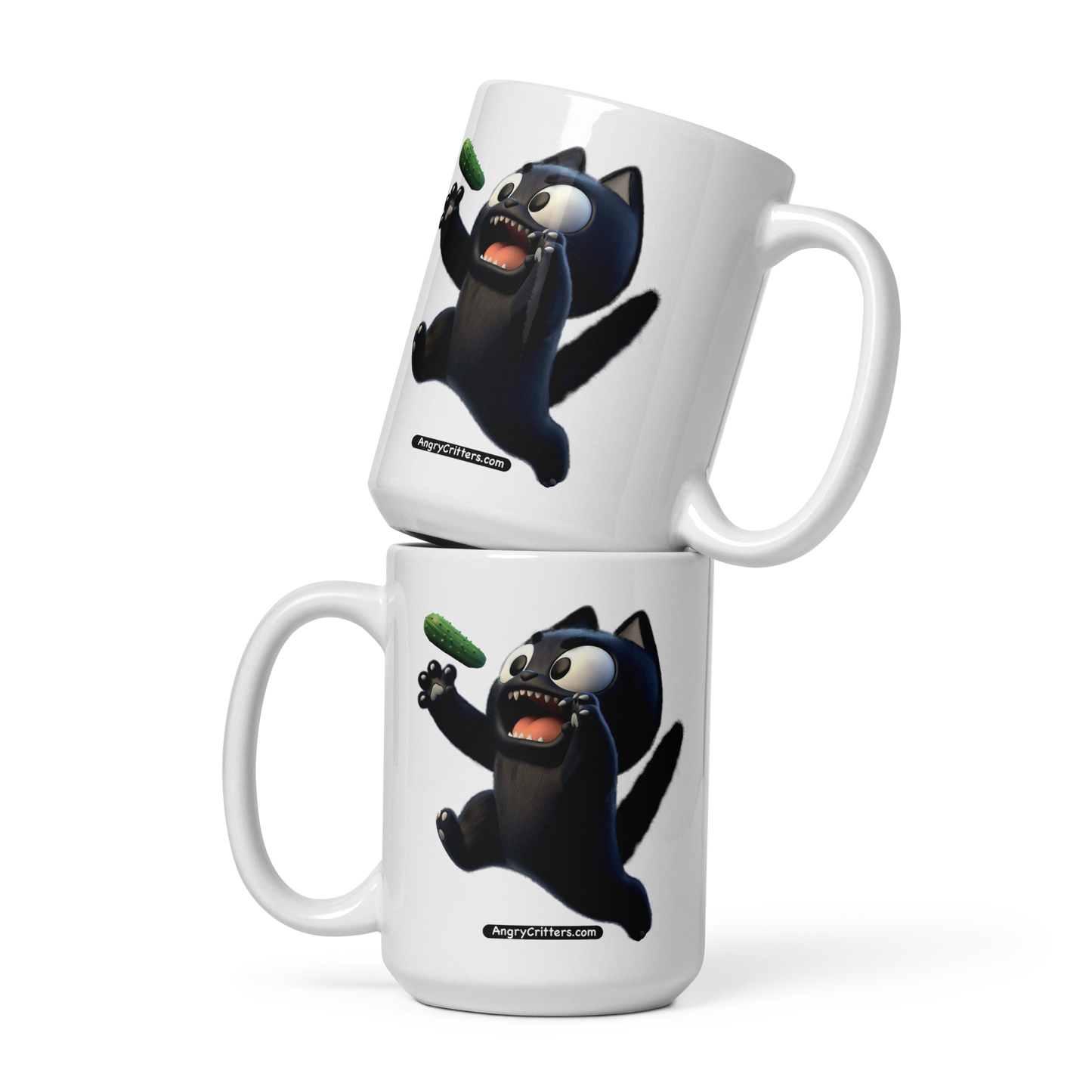 Angry Critters - Black Cat Scare, White glossy mug