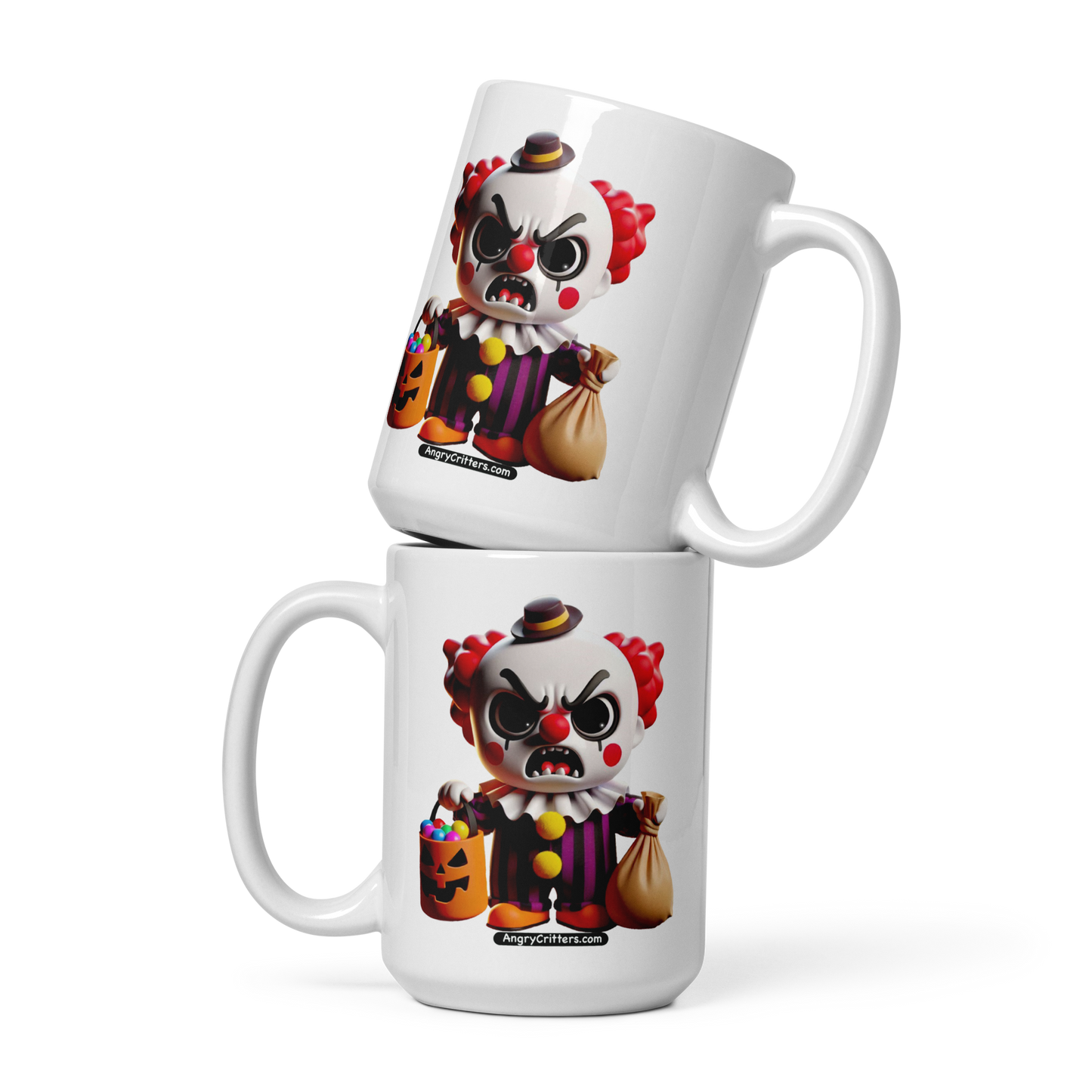 Angry Critters - Halloween Clown Red, White glossy mug