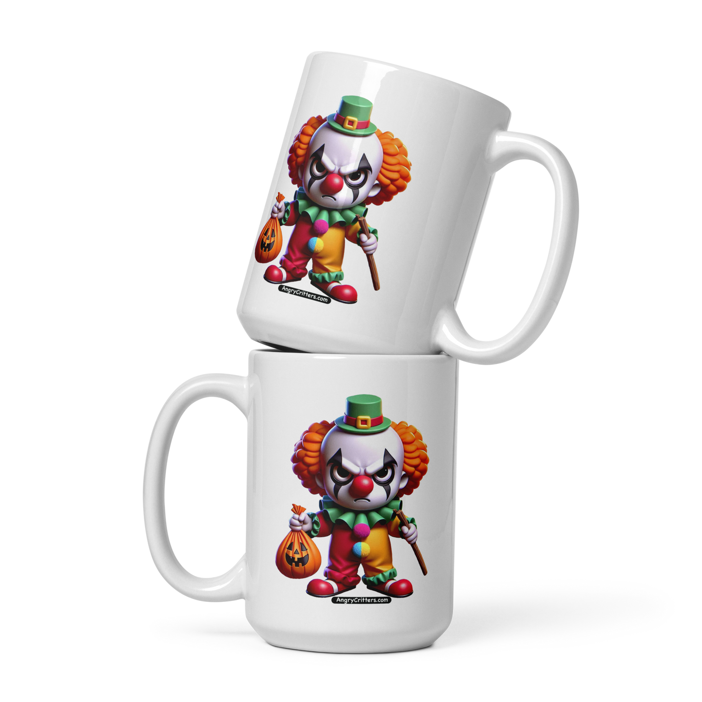 Angry Critters - Halloween Clown Orange, White glossy mug