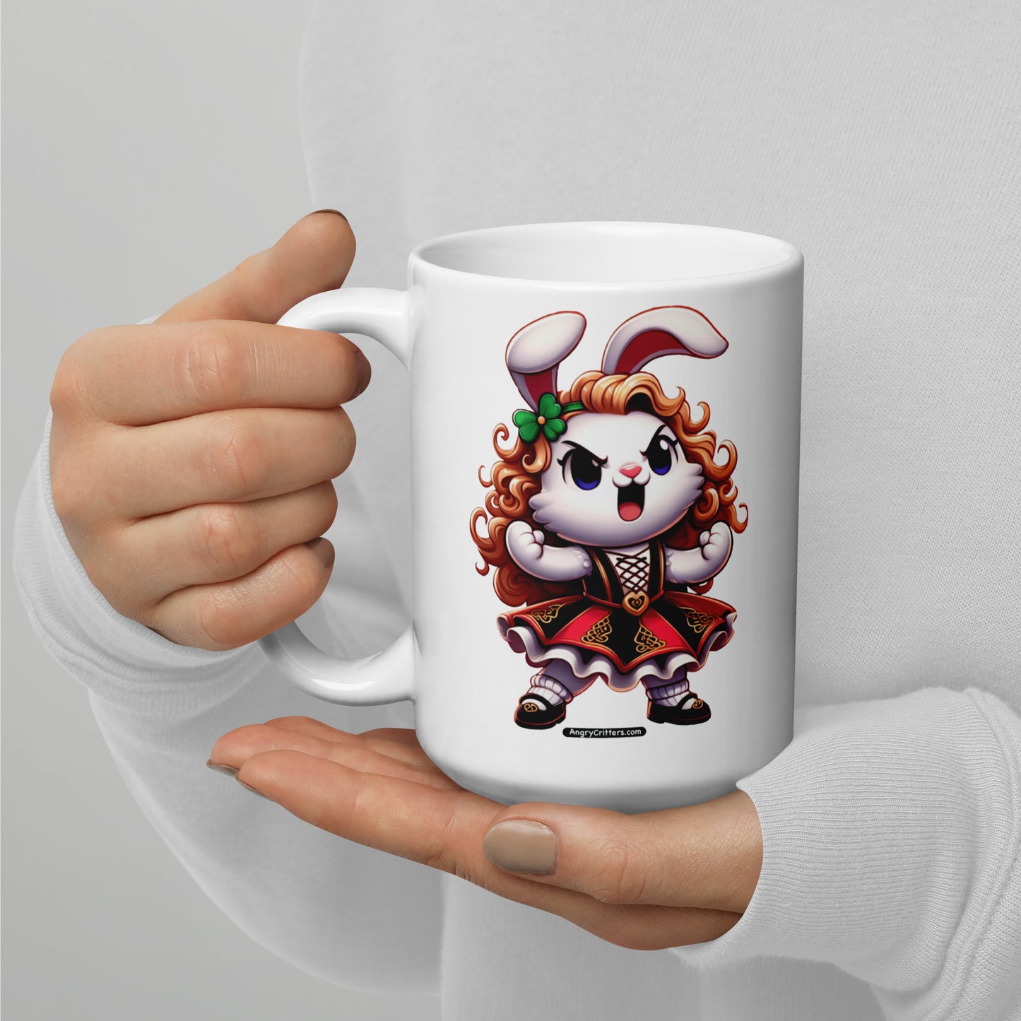 Angry Critters - Bunny Irish Dancer White glossy mug